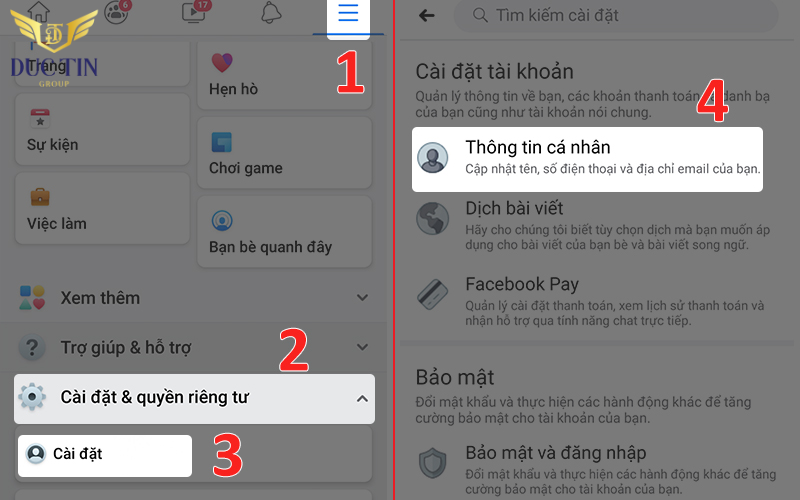 Vào phần Thông tin cá nhân trong phần Cài đặt và quyền riêng tư của Facebook